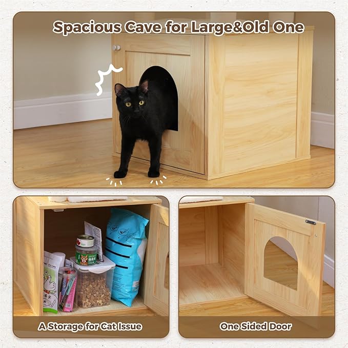 Tall Cat Tree with Litter Box Enclosure 57.5" Wooden Cat Tower for Large Cats with Cat Hammock House Bed (Pure Beige)