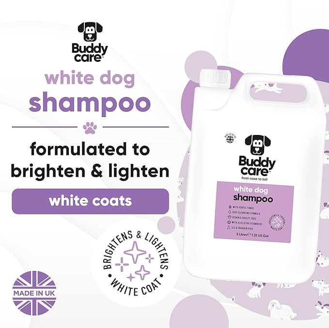 White Dog Shampoo by Buddycare | Brightening and Whitening Shampoo for Dogs | Deep Cleansing, Fresh Scented | with Aloe Vera and Pro Vitamin B5 (169.07oz)