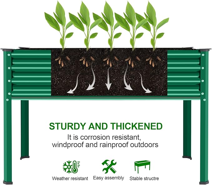 Land Guard Galvanized Oval Large Metal Raised Garden Bed with Legs for Vegetables (Green)