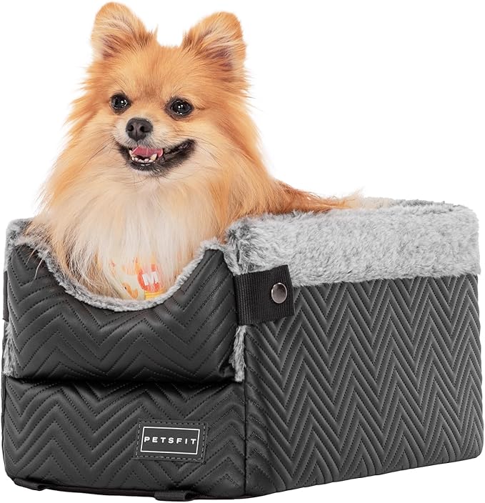 PETSFIT Center Console Dog Car Seat with Safe Protection Hooks, Pet Car Seat with Upgraded Safety Tethers, Washable Cushion, Console Dog Car Seats for Small Dogs Up to 8 Lbs(Black)