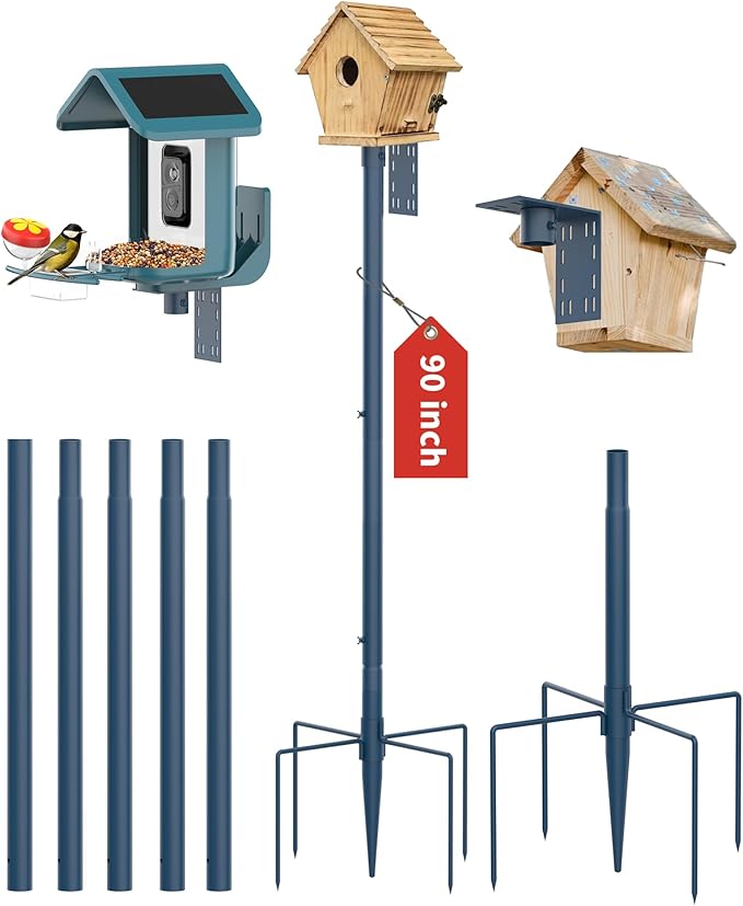 Bird Feeder Pole Stand – 90 Inch Height Feeding Station with 1-Inch Dia Heavy Duty for Hanging Feeders, Bird House Pole Mount Kit for Outdoor, Slip-Fit Connection, Blue