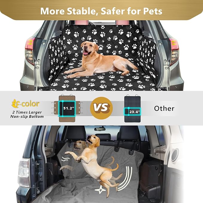 F-color SUV Cargo Liner for Dogs - Waterproof Pet Cargo Liner with Side Flaps, Comfort Dog Cargo Cover with Bumper Flap, Scrachproof, Non-Slip, Large Size Universal Fit SUVs Sedans Trunks Vans, Paw