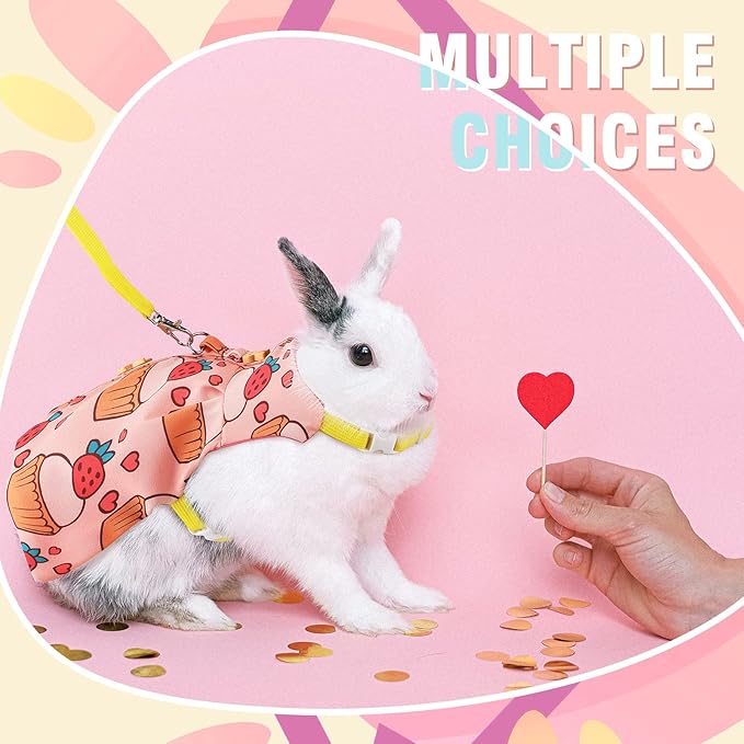 3 Sets Rabbit Bunny Harness and Leash, Cute Easter Bunny Clothes for Rabbits Dress Costume Walking Harness Escape Proof Pet Supply for Hedgehog Ferret Squirrel (Cake, Animal, Pineapple)