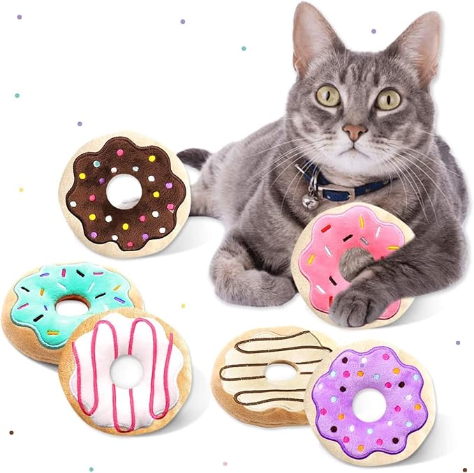 6 Pack Donut Cat Catnip Toys Kitten Chew Knickknack Sprinkles Interactive Pillows Teeth Grinding Catmint Plush Plaything Kitty Birthday Ideas Supplies 4 Inches
