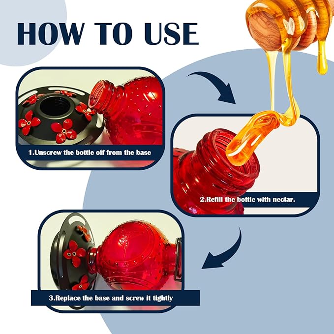 Glass Hummingbirds Feeder for Outdoors Hanging,23 OZ Humming Birds Feeder for Outside,Hummingbird Gifts(Red Bird)