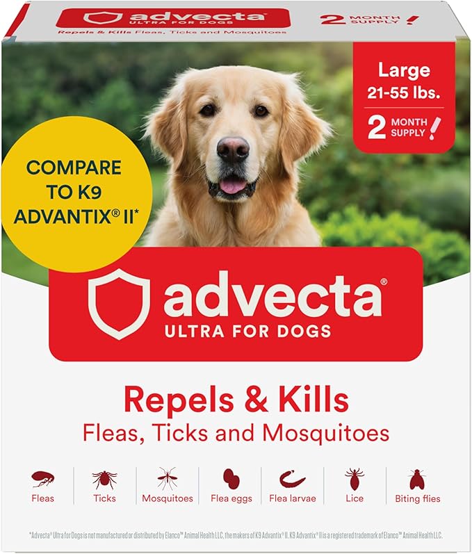 Ultra Flea and Tick Prevention for Dogs - Dog and Puppy Treatment and Control - Mosquito Repellent - Large, Fast Acting Waterproof Topical Drops, 2 Month Supply