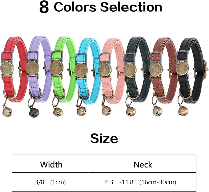 Cat Collar Breakaway, Personalized Leather Cat Collar with Bells-Adjustable Customized Collar with Name & Phone Number Tag for Girl Boy Cats-Quick Release Buckle for Cats & Kittens(LimeGreen)