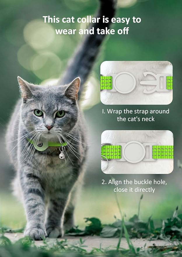 Apple AirTag Cat Collar, GPS Tracker Kitten Collar with Breakaway Feature, Lightweight and Reflective, Perfect for Cats and Puppies (Luminous Green)