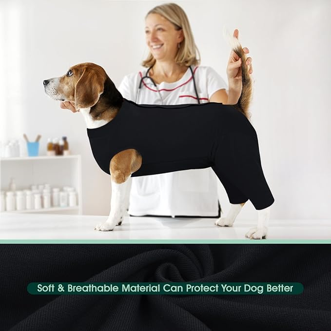 Kuoser Dog Surgery Suit Female Spay Male Neuter, Dog Leg Sleeve to Stop Licking Soft Dog Onesie for Abdominal Wound, Dog Recovery Suit Rear Leg Sleeves Pet Elbow Brace Protector, Black L