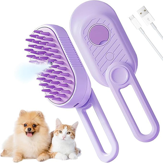 Cat Steam Brush for Shedding, 2025 New 4 in 1 Rechargeable Steam Pet Brushes for Cats & Dogs, Indoor Anti-static Pets Brush for Massage, Cleaning, Shedding & Combing Hair (Purple)