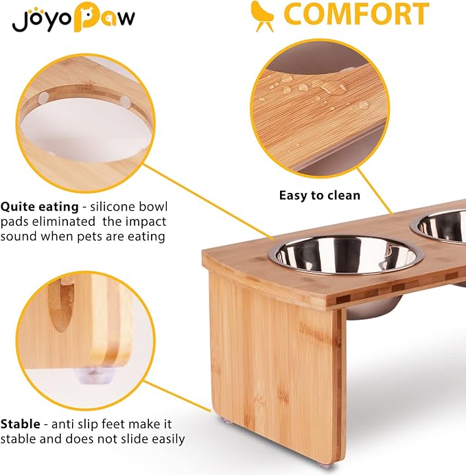 Elevated Dog Bowls, Bamboo Raised Dog Bowl for Medium Dogs, with 2 Stainless Steel Bowls (7'' Tall-40 oz Bowl, Natural)