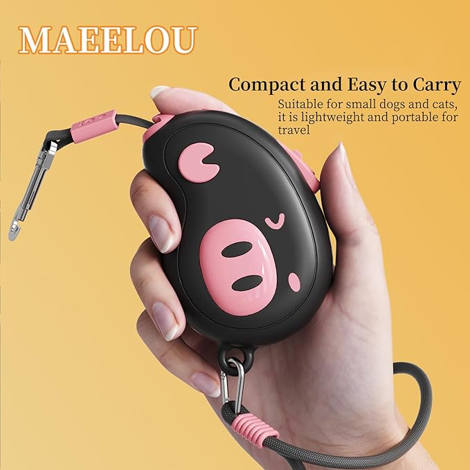 Pink Pig Design Retractable Puppy Leash - Lightweight 100g for Small Dogs, Cats, Rabbit ，Hamster ， 2.2m Rope, 50kg Pull, Capacity with Wrist Strap