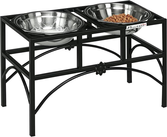PawHut Elevated Dog Bowls, Double Stainless Steel Heavy Duty Dog Food Bowl Elevated Pet Feeding Station, 14" H