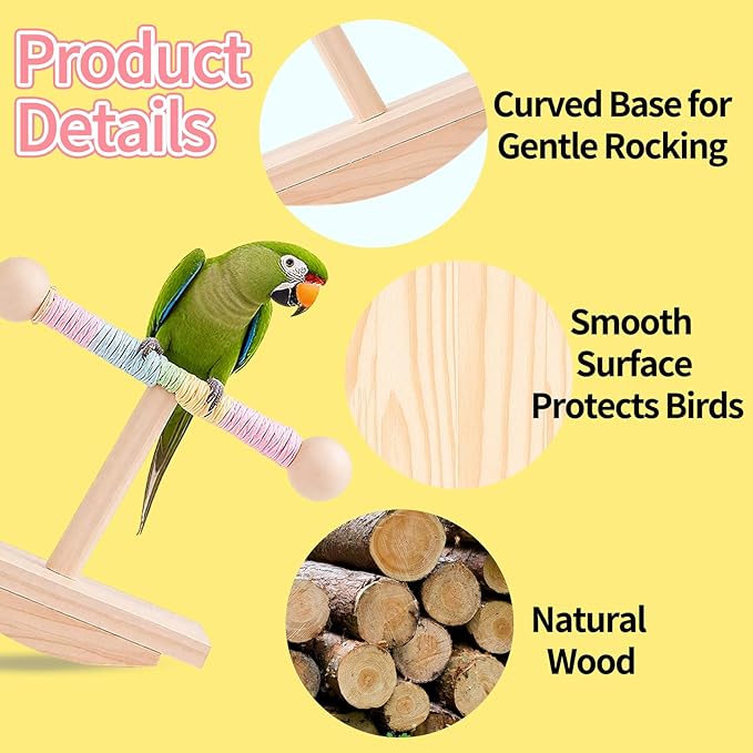 Parakeet Toys, Natural Wood Bird Perch Stand Training, Intelligence Puzzle Enrichment Toys for Parakeets,Wood Stand Toy for for Parakeets Budgies Conures Lovebirds Cockatiels (B, M)