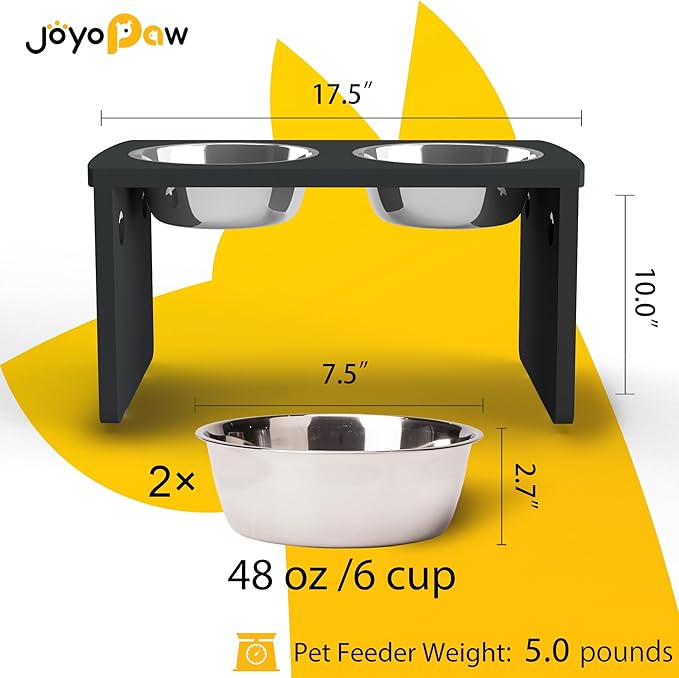 Elevated Dog Bowls, Bamboo Raised Dog Bowl for Large Dogs & Medium Dogs, with 2 Stainless Steel Bowls (10'' Tall–48 oz Bowl)