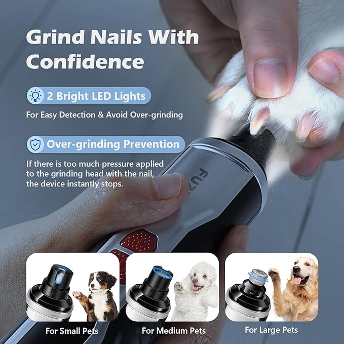 Dog Nail Grinder, Nail Clippers with LED Light, USB Rechargeable Electric Dog Nail Trimmer 5-Speed Paws Grooming & Smoothing for Large Medium Small Dogs Cats Pet