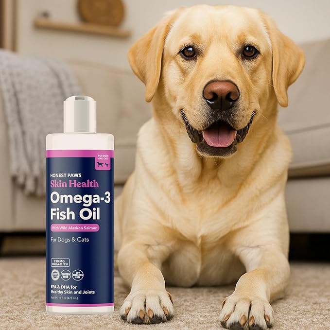 Honest Paws Wild Alaskan Salmon Oil for Dogs & Cats – Omega 3 Fish Oil Supplement for Skin, Coat, Joint & Heart Health – Natural, Sustainably Sourced, 8 oz