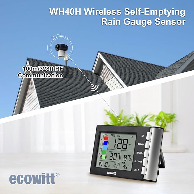 ECOWITT WH5360H Rain Gauge, Includes WH40H Rain Collector Sensor and Indoor Display Console