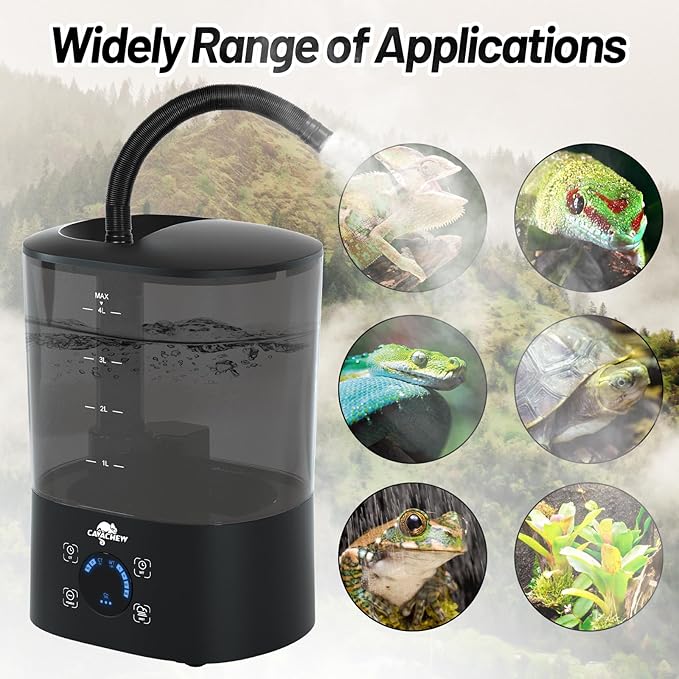 4L Reptile Humidifier Fogger Top Fill, Automatic Misting System for Reptiles, Adjustable Fogging, Leak-Proof, Timing Terrarium Mister Tank Humidifier for Snake Chameleon Frog Hermit Crab