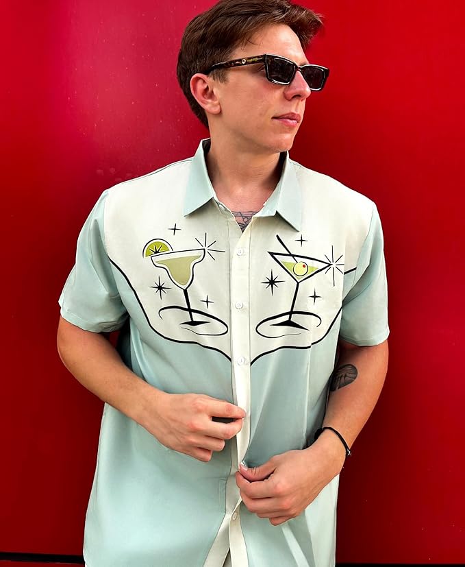 Men’s Hawaiian Shirt Western Cowboy Symmetrical Print Short Sleeve Button Down Casual Beach Holiday Summer Shirt