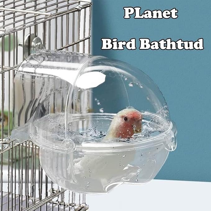 Bird Bath Box for Cage,Parrot Hanging Planet Bathtub No-Leakage Transparent Omnidirectional Observation Tub Shower Box Birds Cage Accessory for Canary Parrot Cockatiel Lovebird
