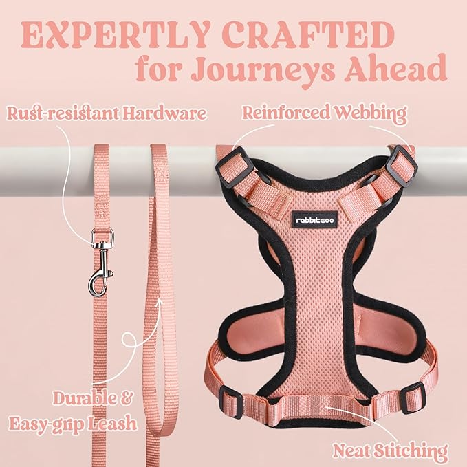 rabbitgoo Cat Harness and Leash for Walking, Escape Proof Soft Adjustable Vest Harnesses for Cats, Easy Control Breathable Reflective Strips Jacket, Light Salmon Pink, S