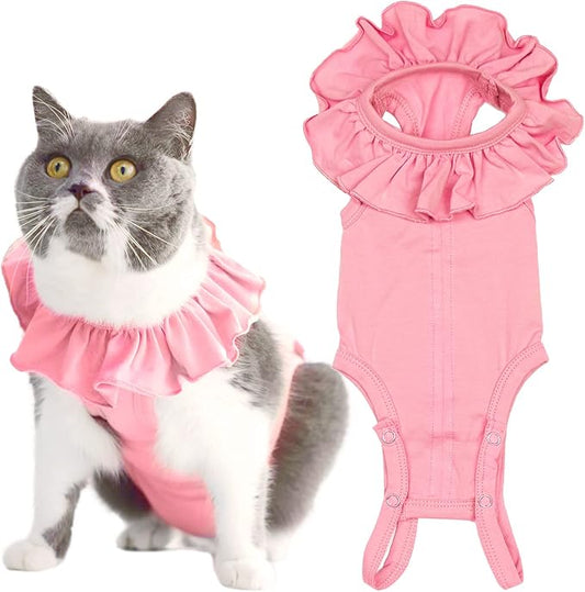 Cat Recovery Suit for Abdominal Wounds and Skin Diseases, Breathable Surgical Recovery Shirt After Surgery Wear Anti Licking Wounds,E-Collar Alternative for Cats Pet Kitten(RSC01-pink-s)