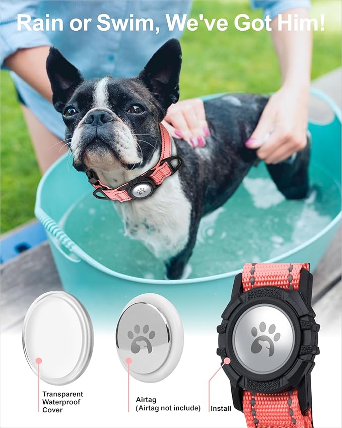 TagME Airtag Dog Collar,Waterproof Reflective Pet Collar with Airtag Holder,Soft Padded and Double D-Rings for Small Dogs,Baby Pink