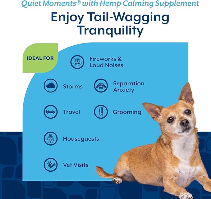 NaturVet Quiet Moments Plus Hemp Calming Aid Soft Chews for Dogs, Count of 60, 60 CT