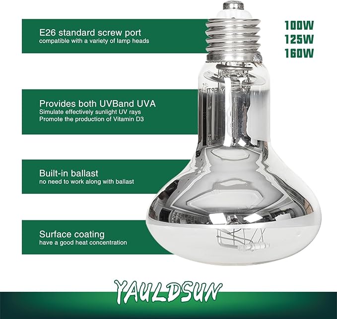 100W UVB UVA Reptile Basking Heat Light Bulbs UV Sun Lamp for Bearded Dragon Lizard Tortoise Turtle Amphibian 1 Pack