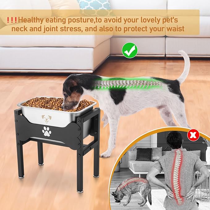 Honeydak 2 Sets Metal Elevated Dog Bowl with Stand Raised Stainless Steel Water Bowl Anti-Slip High Capacity Water Food Stand for Small Medium Large Breed Dog Indoor Outdoor(2.64 Gallons)