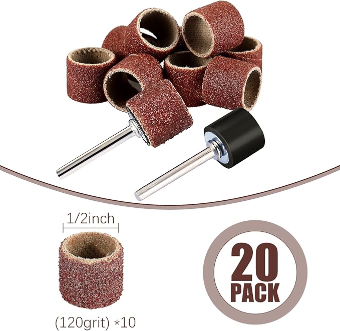 22 Pet Nail Grinder Replacement Kit with Grit Sanding Bands Pet Smoother Claw Care Black Grinding Drums Dog Nail Grinder Replacement Dog Claw Grooming Supplies(1/2 Inch 120 Grit)