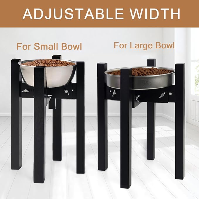 Elevated Dog Bowl Stand,Adjustable Dogs Food Stand for 8”-11” Bowls,Single DogBowl Holder 14” Tall for Large Dogs Black