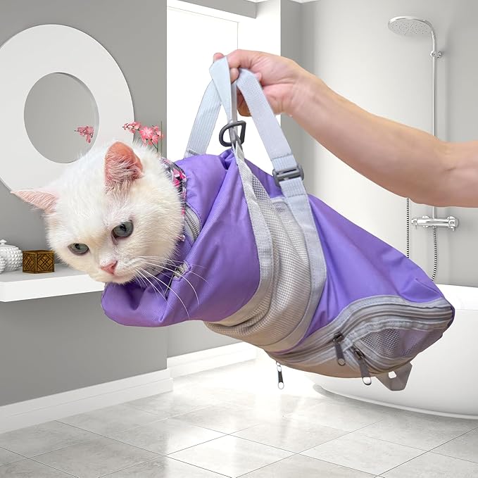 Cinf Cat Nail Clipping Cleaning Grooming Restraint Bag No Scratching Biting for Bathing Nail Trimming Injecting Examining(Taro,M)