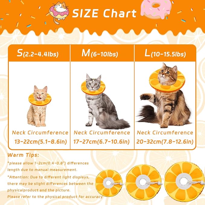 Cat Cone Collar Soft, Adjustable Cat Recovery Collar for Small Medium Large Cats, Cute Donut E Collar After Surgery, Anti-Lick Wound Healing Elizabethan Cone for Kittens (Orange, Medium)