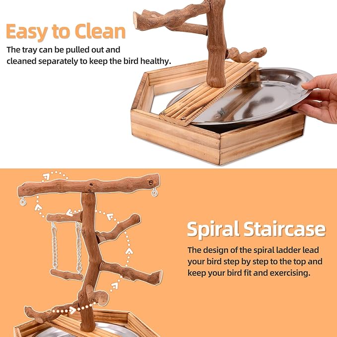 Natural Grape Wood Bird Parakeet Playground - Perch Stand for Parakeets, Cockatiels, and Small Birds Toys