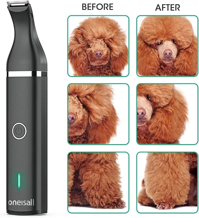 oneisall Dog Clippers with Double Blades,Cordless Small Pet Hair Grooming Trimmer,Low Noise for Trimming Dog's Hair Around Paws, Eyes, Ears, Face, Rump (Black)