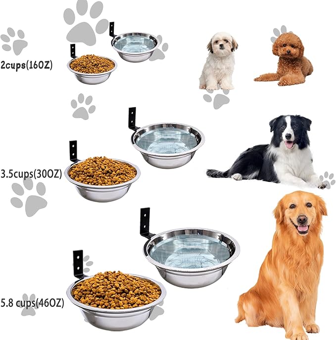 Wall Mounted Dog Bowls-2 * 29 Oz, 304 Stainless-Steel Raised Adjustable Height Dog Food and Water Bowls, Elevated Pet Comfort Feeding Bowl for Medium Large Dogs Cats(Collapsible)