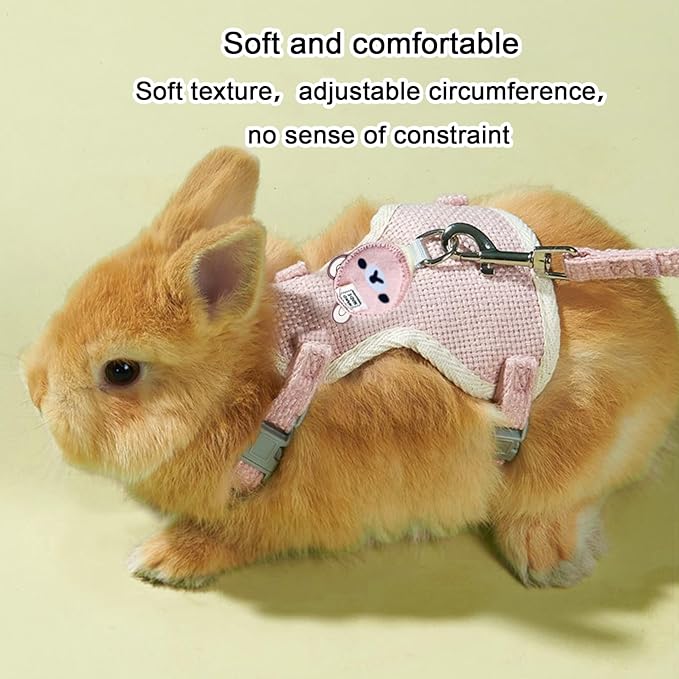 2-Pack Rabbit Harness and Leash Set – Adjustable Small Animal Vest Harness with Safety Buckle – Breathable & Lightweight – Ideal for Rabbits, Ferrets, Guinea Pigs, and Cats (Pink)
