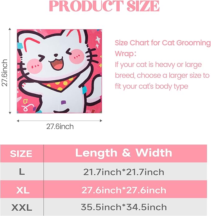 27.6" Cat Wrap for Cutting Nails, Cat Restraint for Nail Clipping, Cat Swaddle Wrap, Cat Burrito Wrap Can Be Applied to Cat Nail Trimming, X-Large, Within 15lbs