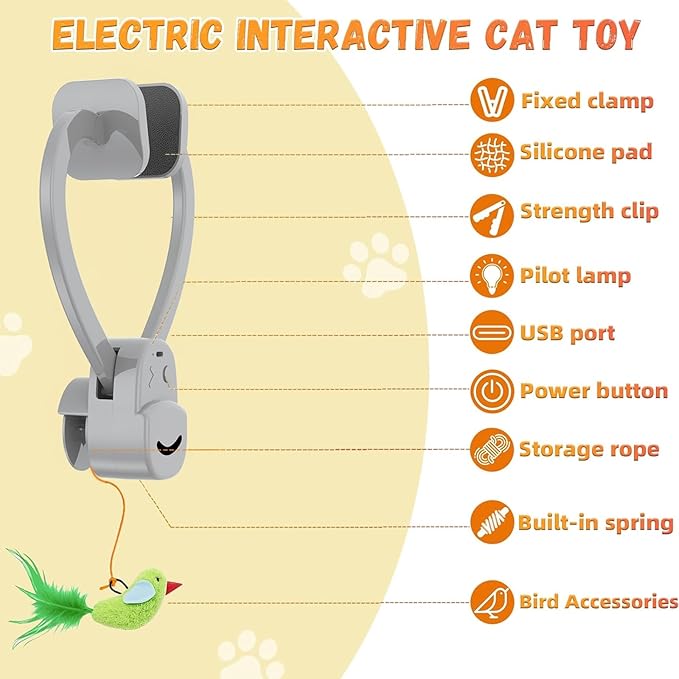 Interactive Cat Toys for Indoor Cats Automatic Electric Flying Bird Feather Mouse Toy - Best Kitten & Adult Cat Enrichment Mouse cat Toy Hanging Electric Kitty Toys for Bored Cats