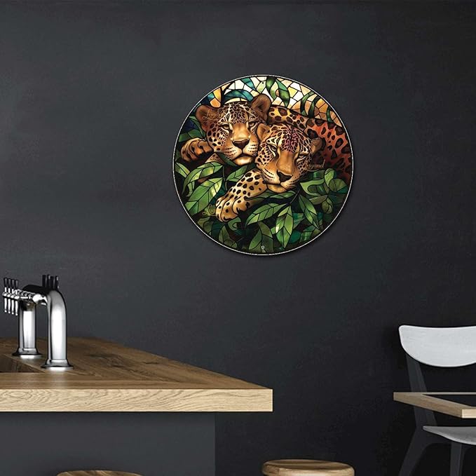 Lygond Metal Jaguar Garden Sign - Circular Stained Glass, 88 Inches