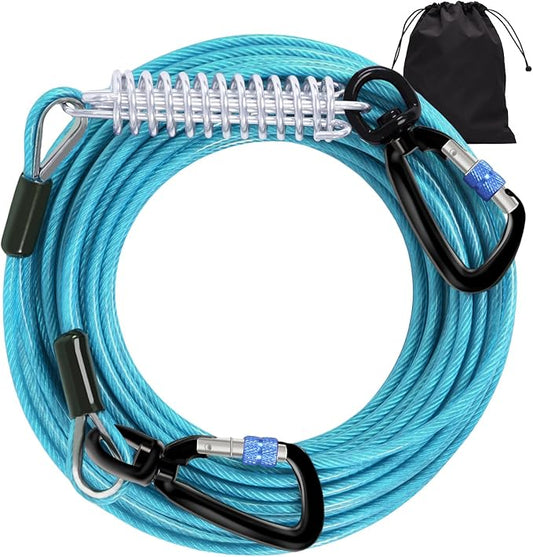 Snagle Paw Heavy Duty Long Dog Leads for Yard 120FT-1000LBS Break Strength,Dog Tie Out Cable with Swivel Lockable Hook & Spring,Chew Proof Dog Chain for Outside,Dog Run Cable for Medium Large Dogs