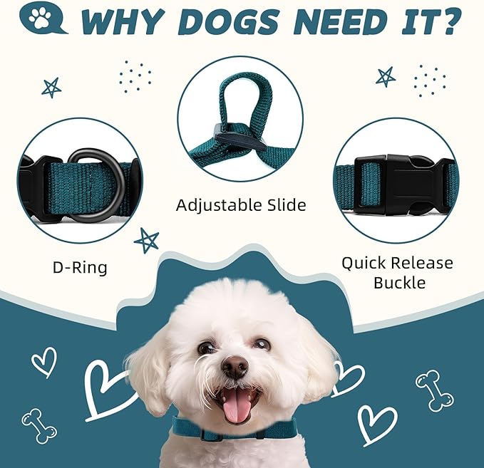 Blue Dog Collar for Medium Size Dog, Breathable, Anti-Odor & Soft, Comfortable for Sensitive Skin Puppies, 90% Bamboo Rayon, Adjustable Quick-Release Buckle Pet Collar for Medium Breeds