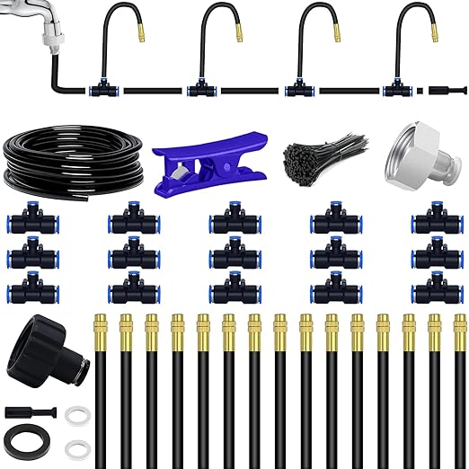 49.21Ft Drip Irrigation System, 360° Bendable Drip Irrigation Kit Automatic Irrigation System for Garden, Adjustable Garden Watering Misting System for Greenhouse, Yard, Lawn, Plant