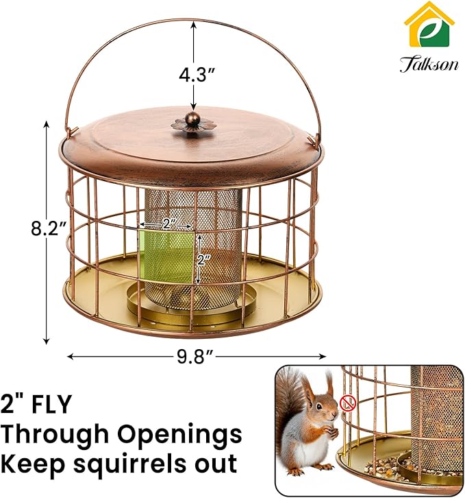 Metal Caged Bird Feeder, Squirrel Proof Bird Feeders for Outdoors Hanging, Wild Bird Feeder for for Small Birds, Squirrel Chew & Weather Resistant, Backyard Gift, Easy to Refill & Clean, 2Lbs