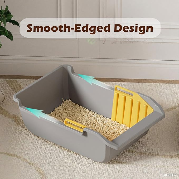 SpaceTime Extra Large Cat Litter Box with High Sides,Jumbo Open Top Kitty Litter Pan for Indoor Cats,XL Cat Boxes with Integrated Sifting Litter Scoop,Ideal for Kittens & Big Cats,Easy to Clean(White)