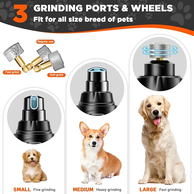 Dog Nail Grinder Quiet, Rechargeable Dog Nail Trimmers Dog Nail Clippers with 3 Grinding Wheels 3-Speed, Pet Nail Grinder Tool for Large Medium Small Dogs Cats with Thick Nail-Dark Black