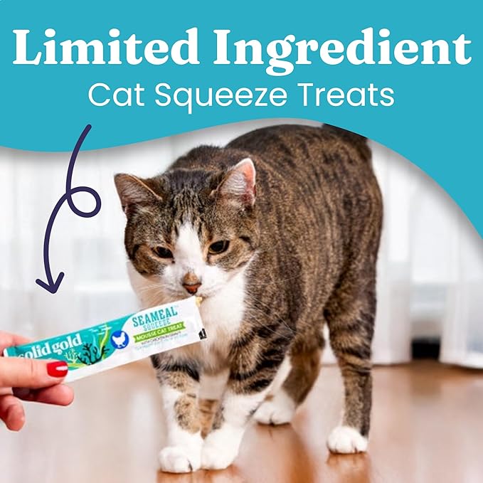 SeaMeal Squeeze Chicken Lickable Cat Treats with Seaweed for Skin & Coat - Wet Cat Treats with Digestive & Immune Health Support - Natural, Holistic, Grain Free (48 Squeezes)