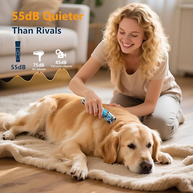 Dog Clippers for Grooming Thick Hair - Professional 50dB Low Noise Cordless Clipper with Titanium Blades & Detachable IPX5 Waterproof Head for Matted Coats, Dogs, Cats and All Pets